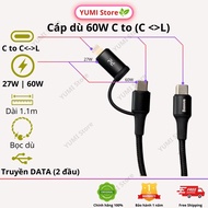 Baseus Twins 2 in 1 2-head fast charging cable for Android/iP (Type C to Type-C/ L, 60W)