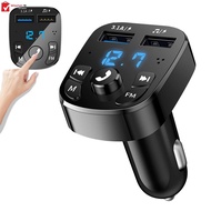 Bluetooth 5.0 FM Transmitter Car Player Kit Card Car Charger Quick with QC3.0 Dual USB Voltmeter and AUX IN/OUT DC 12/24V SHOPSKC2766