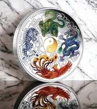 เหรียญ 4 เทพ Coin 2014 Chines Myths and Legends Four Guardians Hong 1oz Silver Coloured Coin