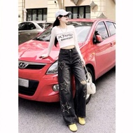 ELWYN personalized star embroidered jeans, street style women's loose jeans, size S M L 63373