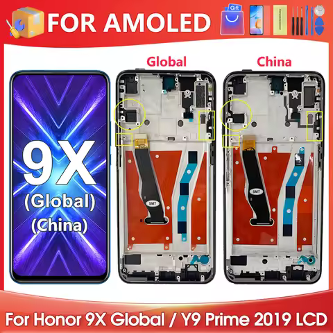 6.59''AMOLED For Honor 9X For Honor 9 X STK-LX1 Y9S LCD Display Touch Screen Digitizer Assembly Repl