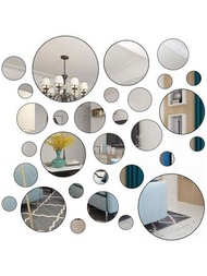 33入組圓形有機玻璃鏡貼磁磚,3d牆面鏡貼,自粘鏡片,適用於客廳、浴室、臥室牆面裝飾。鏡貼客廳、臥室創意裝飾房間床頭背景牆裝飾