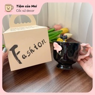 Luxury black ceramic cup with embossed butterfly shape, comes with a cute bow-shaped spoon | Meaning