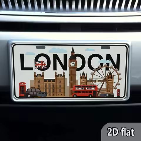2D Flat Retro London-Themed Aluminum Metal Wall Art Sign 15.24x30.48cm with Big Ben London Eye Red B
