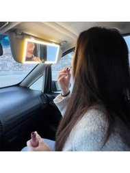 1入組2024新款汽車遮光板LED化妝鏡，可充電LED鏡，帶調光觸摸屏，帶3種燈光模式，夾在後視鏡上的遮陽化妝鏡，汽車配件