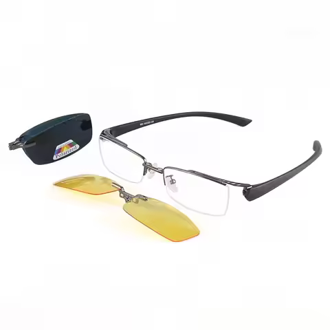 Half Rimless Eyeglasses Frames Alloy Glasses Frame Men Women Polarized Clip on Sunglasses Optical Ey