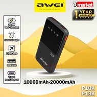 Awei P10K 10000mAh P13K 20000mAh PowerBank PD+QC 20W 22.5W Powerbank Digital Display Pawer Bank Awei