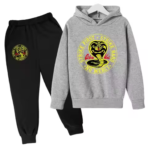 NP Spring Autumn Casual Cobra Kai Print Long Sleeve Pullover Hoodie Pants Clothing 2PCS Tracksuit 4-