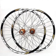 Bicycle Wheelset, Mountain Bike Wheels, 26/27.5/29 Inch Bicycle Wheelset Front Rear Wheelset Double-Walled MTB Rim Fast Release Disc Brake, 7-11 speed, 32Holes,yellow