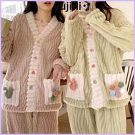 YUJINI Women Sleepwear Nightwear, Warm Soft Ladies Pajamas Homewear, Kawaii Coral Fleece Thickened L