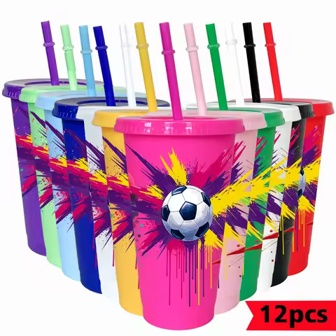 12Pcs/pack football graffiti pattern 26oz colored plastic cold cup birthday/back-to-school season pa
