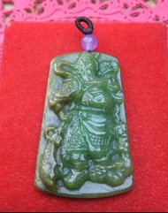 天然緬甸翡翠A玉光令水潤老種舊工冰黃加綠立馬橫刀人間正氣武財神關公。
