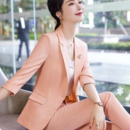 Coordinates set terno for woman formal Office attire three quarter sleeve blazer ninth pants