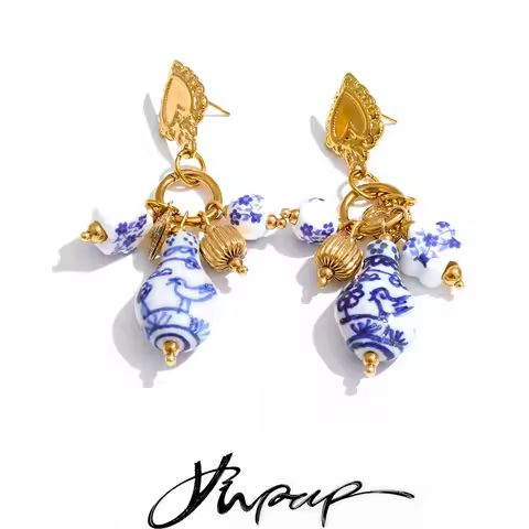 Yhpup Stainless Steel Ceramic Flower Heart Drop Earrings 2026 France Summer Handmade Charms Waterpro