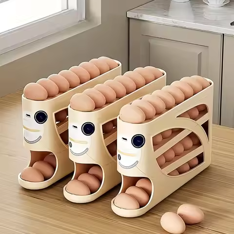 3 Tier Egg Storage Box Rolling Egg Design Large Capacity Anti-Drop Antibacterial Egg Organizer Rack