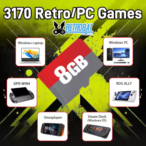 8GB Game TF Card with 3170 Retro/PC Games Retrobat OS for ROG ALLY/Onexplayer/GPD WIN4/Win Handheld 