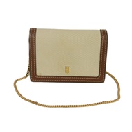 二手 BURBERRY TB Logo 鏈條迷你錢包，小牛皮ブラウン，卡包，證件包，零錢包，兩用肩包，NATURAL帆布對折錢包，80350171