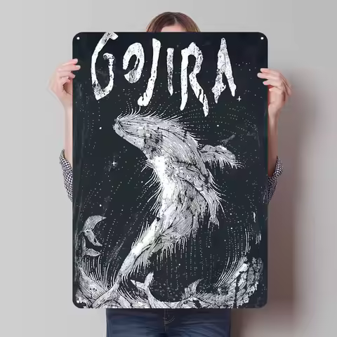 Gojira Line Art Metal Poster Wall Art Decor Things for Room Design Custom Retro Metal Tin Signs for 