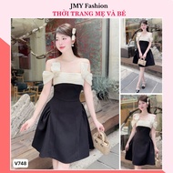 V748, RC826 Luxurious 2-strap black flared dress with cream bow (with stone tag) [TH HA LE]