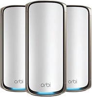 NETGEAR Orbi 970 Series Quad-Band WiFi 7 Mesh System (RBE973S), 3-Pack: 1 Router + 2 Satellite Exten