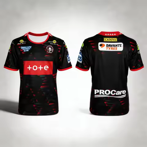 Men's Wigan Warriors 2026 Rugby Jersey Black Red Pattern Quick Dry Short Sleeve Sports Training Unif