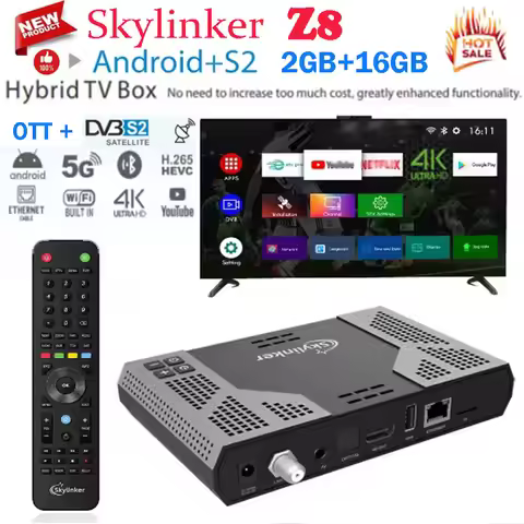 [Genuine]Skylinker Z8 4K Android OTT+DVB-S2 Hybrid TV Box 5G Wifi H.265 DVB S2 FTA Decoder Digital S