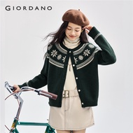 Giordano Women Sweaters Fel Island Contrasting Colors Modif Knitted Jacket Loose Shoulder Round Neck