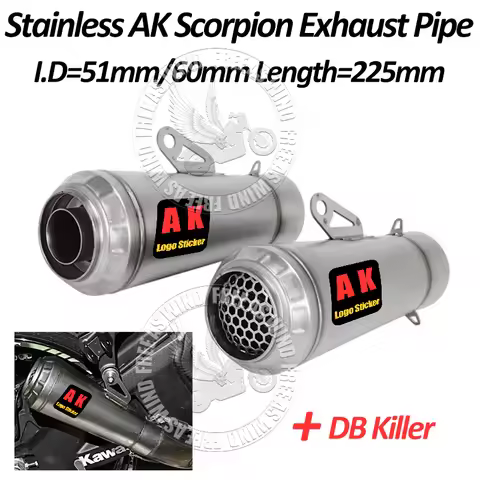 Universal 51mm 60mm Scorpion AK Exhaust Muffler For kawasaki250 300 Z650 ZX6R R3 R6 R25 MT07 MT10 Et
