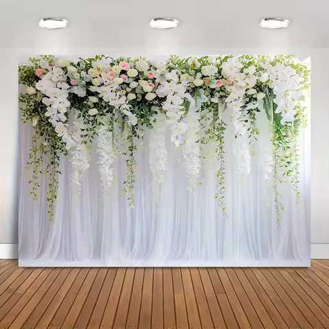 Bridal Gift Party Wedding Flower Wall Background White and Green Background Dessert Table Decoration