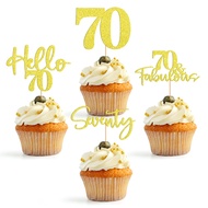 Set Of 24 PCS 70th Birthday Cupcake Decoration 70 and Fabulous Cup Cake Topper