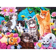 DIY Diamond Embroidery, Round Full Diamond beads Cat catching butterfly， rhinestone Diamond painting diamond painting cross stitch,beads painting