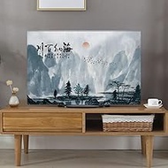 Chinese Ink Painting TV Dust Cover,42in 47in 55in Wall Mounted LED Curved Screen Anti Slip Cover Clo