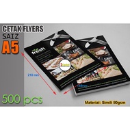 Print A5 Flyers 500 keping Kualiti 80gsm