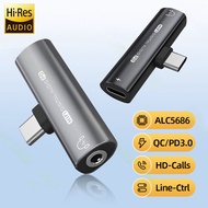 2in1 USB Type-C to USB C/3.5mm Earphone Adapter Headphone DAC Audio Aux Converter 32bit/384kHz Digital Decoder PD27W Fast Charge