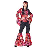 Womens Vintage 70s Hippie Disco Party Costume Flower Power Bottoms Suit, Multi-colour, XLarge