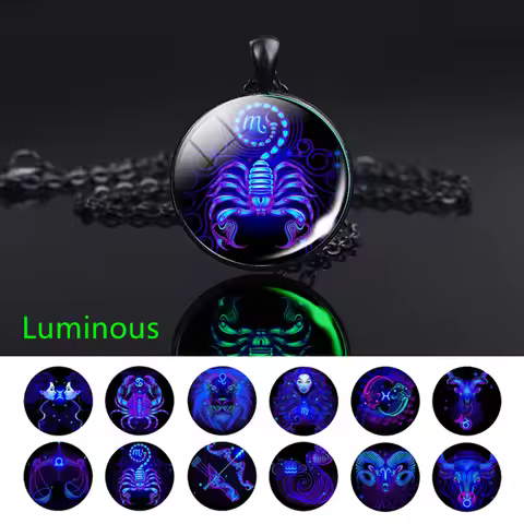 Glowing In The Dark Constellation Necklace Gemini Cancer Leo Virgo Libra Scorpio Glass Pendant Neckl