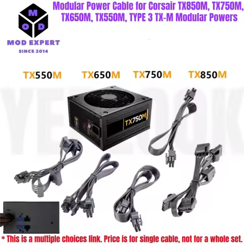 TYPE 3 Modular Power Cable For Corsair TX850M TX750M TX650M TX550M PSU, GPU PCIe 8Pin 6+2, CPU 4+4, 