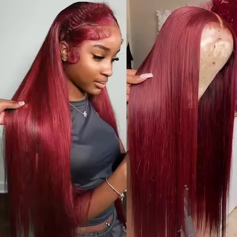 99j burgundy 13x6 Lace Front Human Hair 200 Density Straight 13x4 18-46 Inches Red Colored Lace Fron