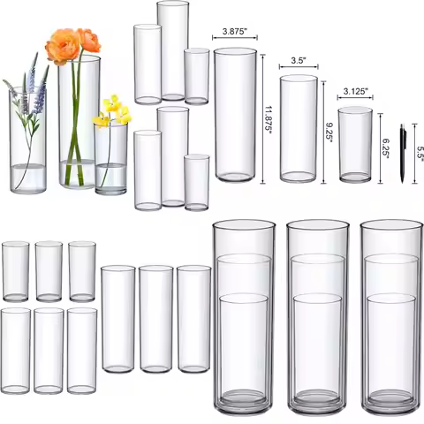 9-Piece Acrylic Cylinder Vase Set for Wedding Centerpieces and Home Decoration