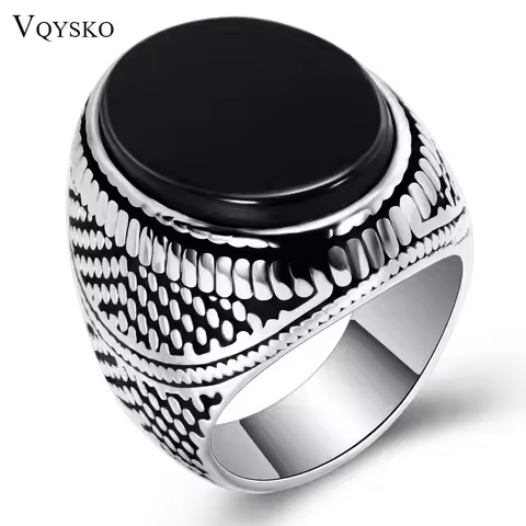 Black Glass Men Wedding Rings for Engagement Party Jewelry Stainless Steel Punk Rings for Men/Male R