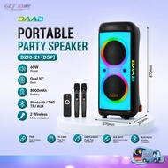 BAAB 60W PORTABLE PARTY SPEAKER DUAL 10" BASS SPEAKER WITH 2 MICROPHONE 8000mAh BATTERY KARAOKE TWS 