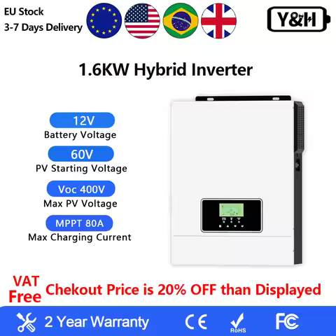 Y&H 1KW 2KVA Hybrid Solar Inverter 1.6KW MPPT off Grid Inverter 12V 220V MPPT 80A Solar ControllerPu