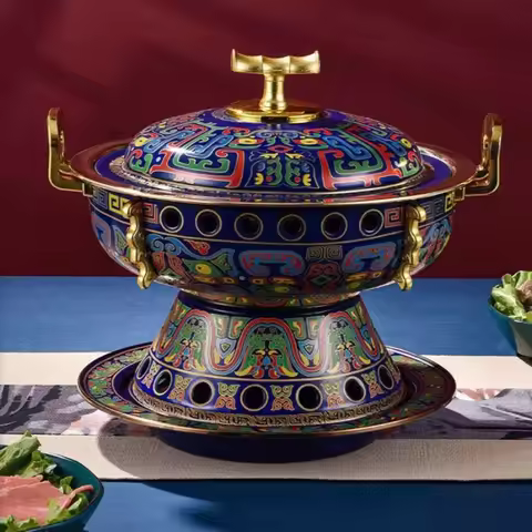 Cloisonne Enamel Copper Hotpot.Kitchen Cookware Stainless Steel Cooking Pot Old Beijing Mongolian Bo