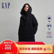 Gap女装秋季2023新款LOGO长款收腰风衣式羽绒服720909保暖外套 黑色 165/88A(S)