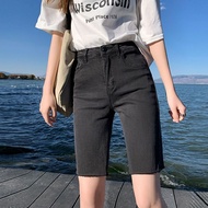 High Stretch Denim Straight cod Gray Tube Thin Waist Five Points Red Skinny Small Women's Middle Pan