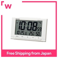Seiko clock table clock white body size: 9.1 x 14.8 x 4.7 cm alarm clock radio wave digital calendar temperature and humidity display sq789w