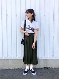 Uniqlo 墨綠&卡其百褶裙