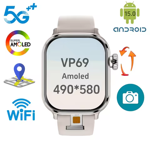 New VP69 2.39inch Amoled Android 15.0 5G full Netcom Smart Watch Smartwatch With 200Β° Rotating Camer