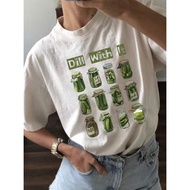 Vintage Shirt Pattern Comfortable Retro Round Neck T-Shirt Pickle Dill Design Fun Gift for Friends W