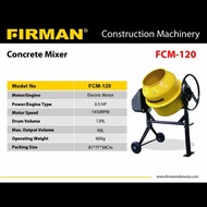 Mesin Molen Mini Listrik FIRMAN FCM120 / Pengaduk Semen 120L Firman / Concrete Mixer Dinamo FIRMAN F